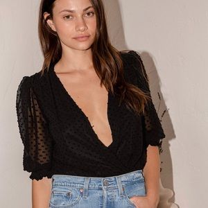 Lulus Black Swiss Dot Body Suit